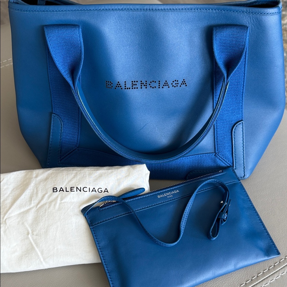 Authentic Balenciaga Blue Tote and Pouch Set